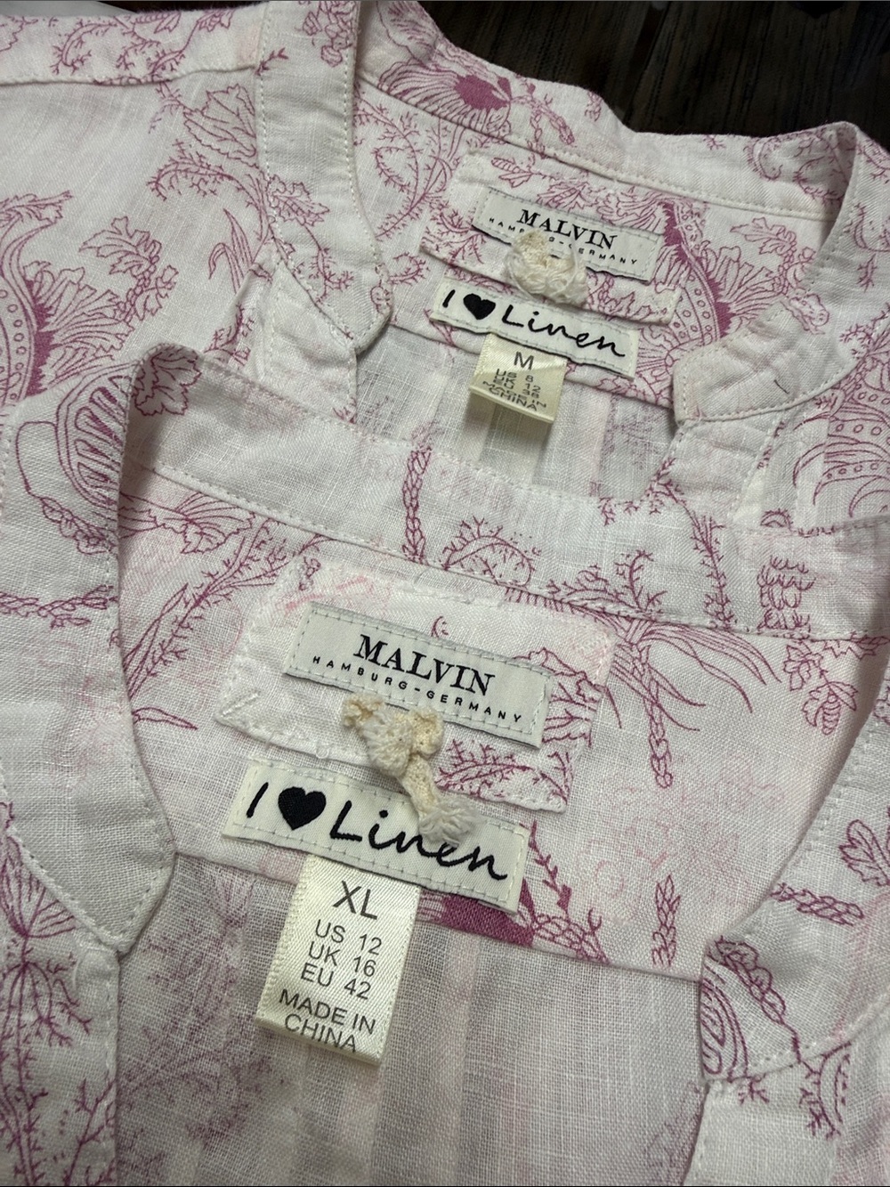 Malvin Hamburg "I Love Linen" Linen Floral Roll Tab Sleeve Tunic Top M and XL - Picture 8 of 10